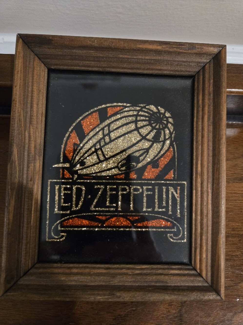 Led Zeppelin Glitter Art Glass Wall Plaque - Gold & Orange